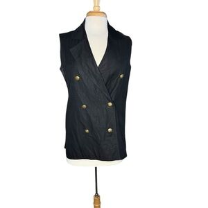 Vintage Breeches Double Breasted Linen Black  Vest with Gold Accents Size 6